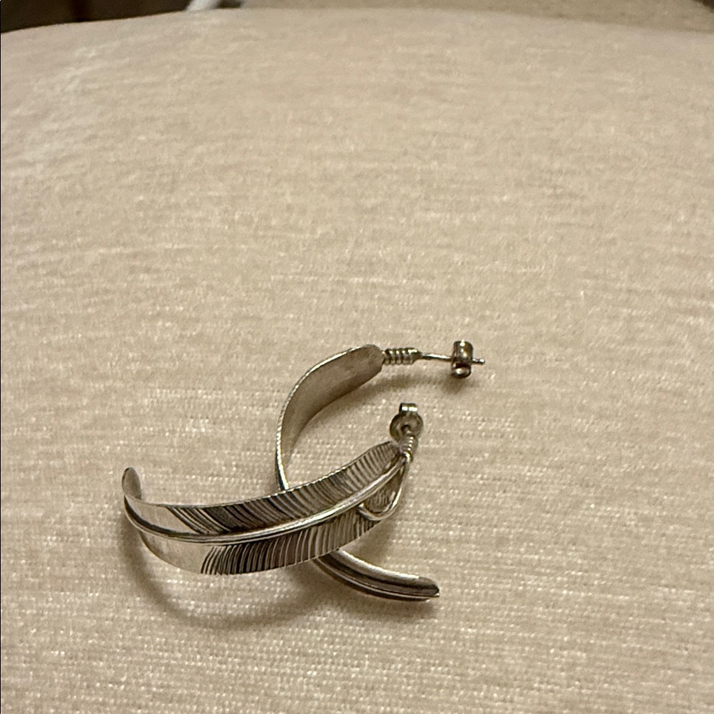 Navajo Silver Feather Hoop Earrings –Makers Mark On Them